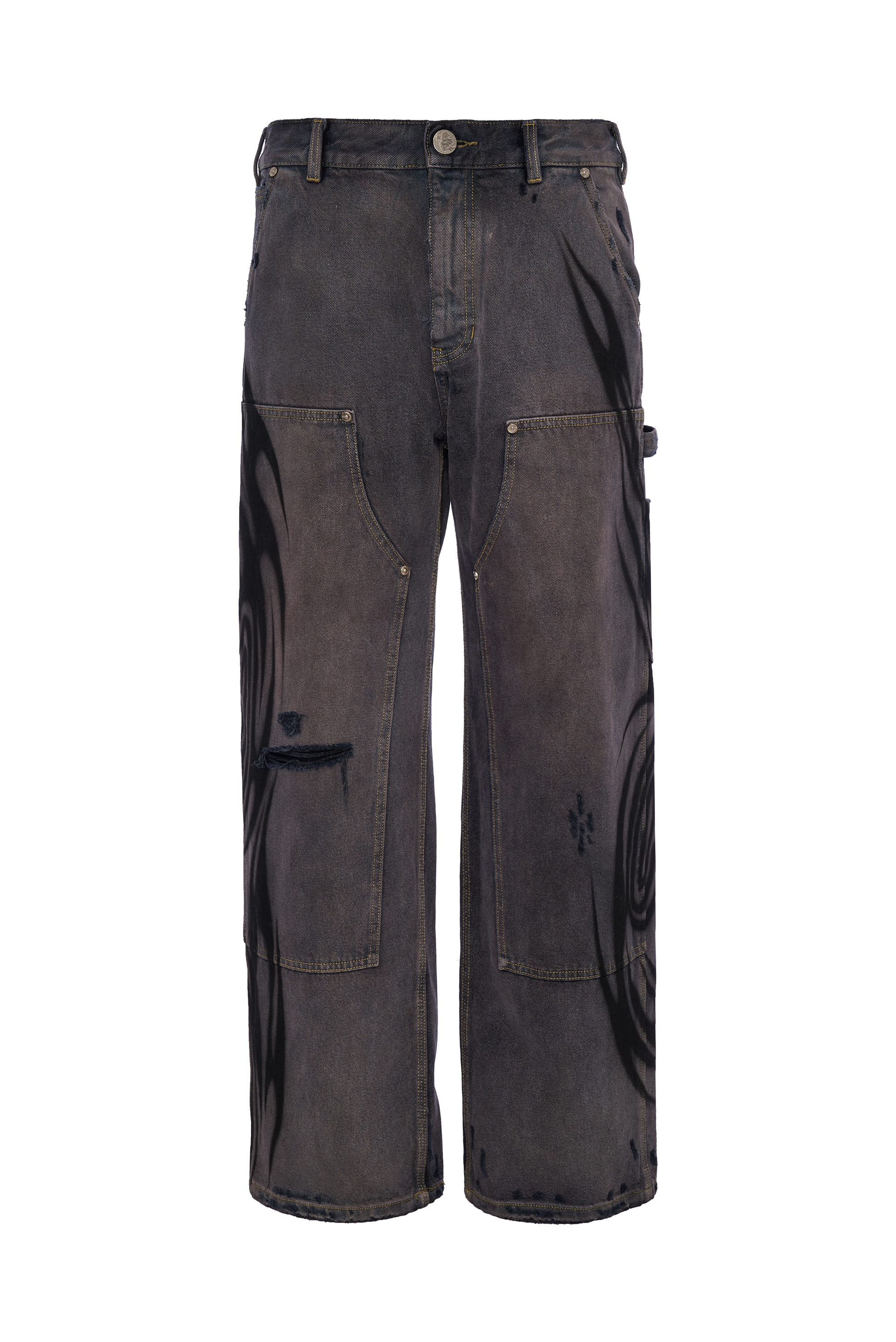 BLACK DENIM RIPPED PANTS - 1 OF 1 AIRBRUSH BY MILES FRANKLIN